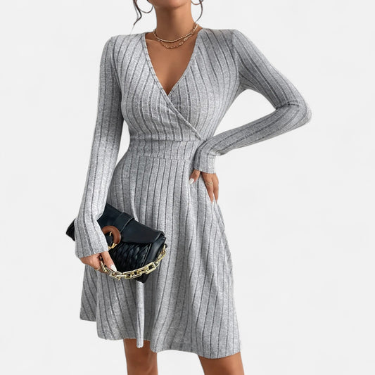 Celvarin | Women’s Premium Long-Sleeve Knitted Bodycon Midi Dress with V-Neck
