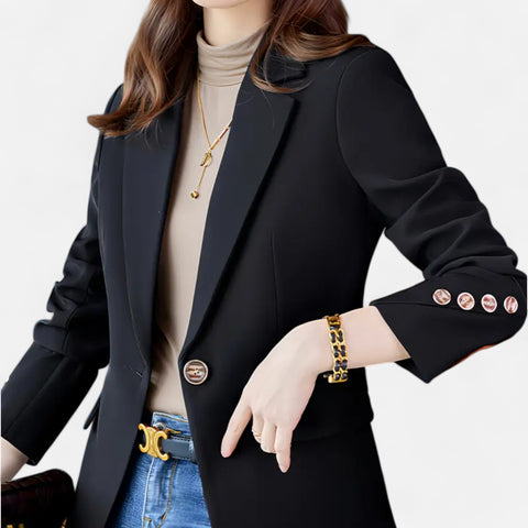 Women’s Heritage Tailored Blazer – Gold Button Elegance
