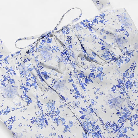Celvarin | Women’s Premium Floral Print Midi Summer Dress with Spaghetti Straps