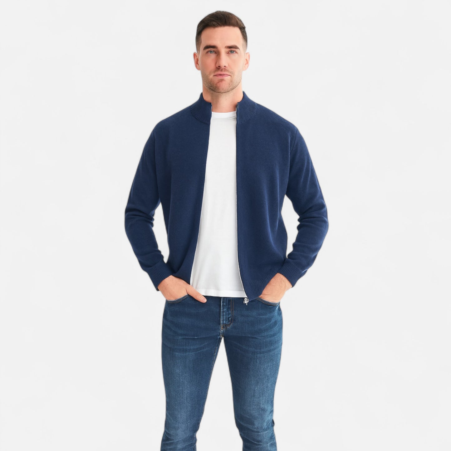 Celvarin | Men’s Merino Wool Zip Cardigan