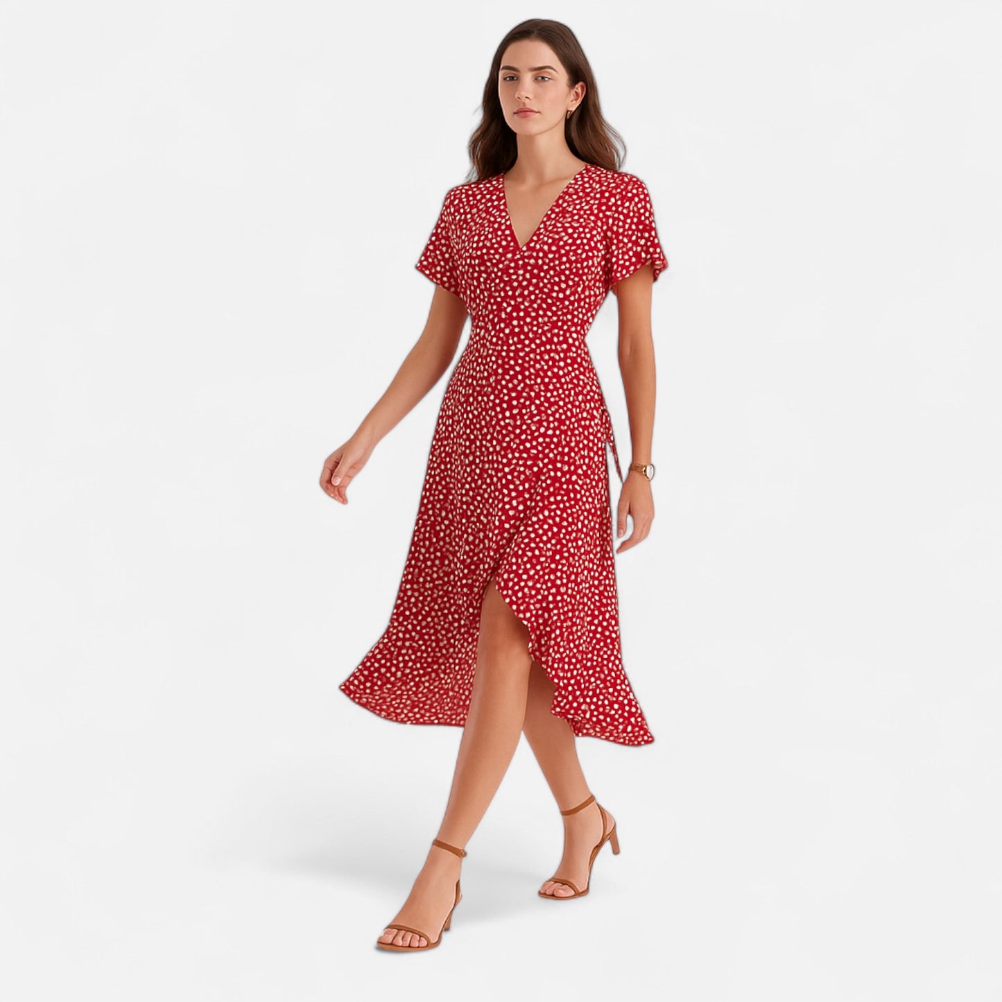 Celvarin | Women’s Premium Long Chiffon Dress with Floral Print and Ruffle Trim