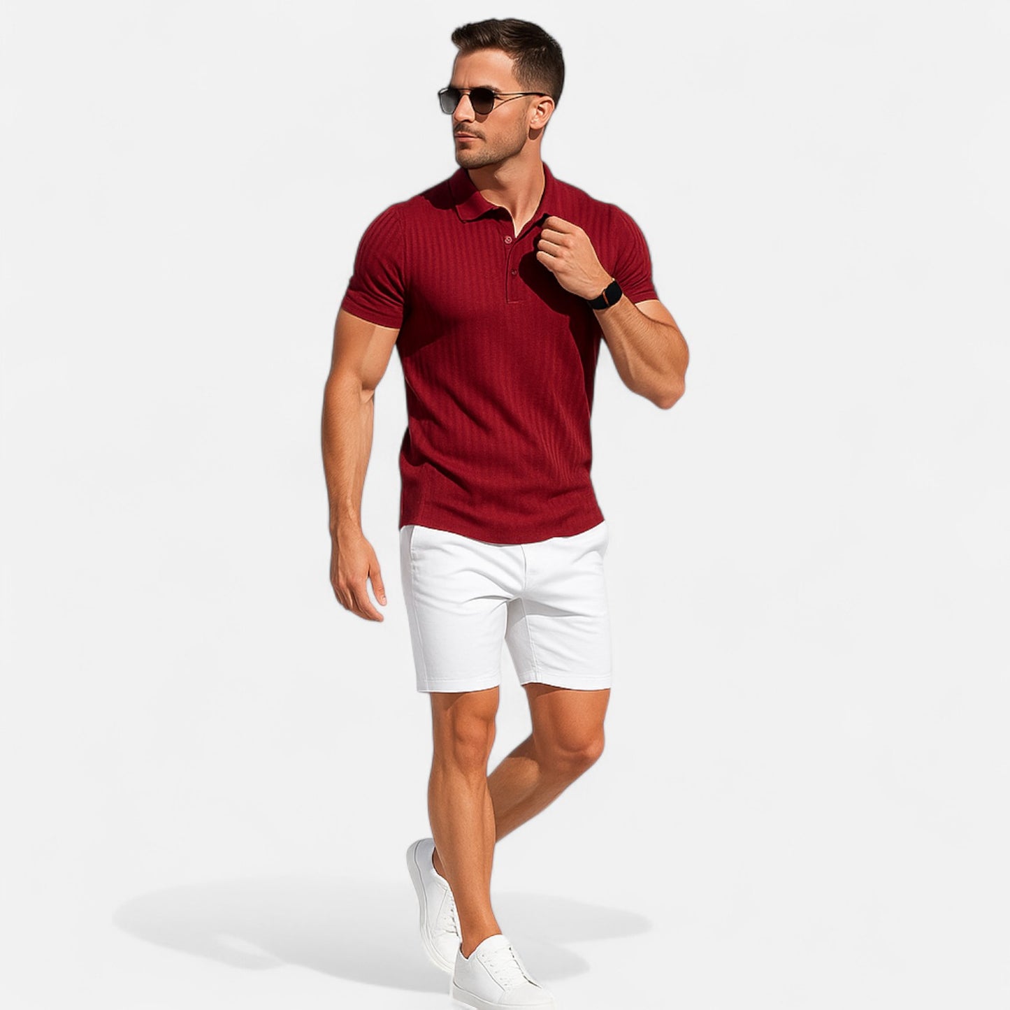 Celvarin | Men’s Premium Stretch Short-Sleeve Polo Shirt with Stand Collar and Striped Design