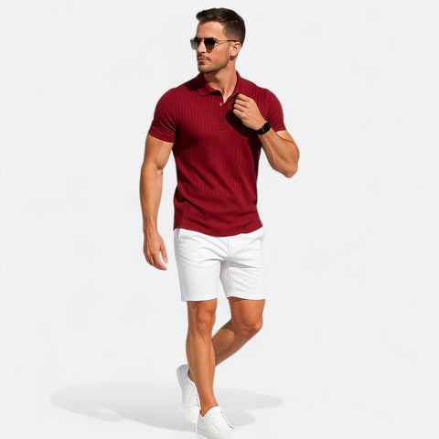 Celvarin | Men’s Premium Stretch Short-Sleeve Polo Shirt with Stand Collar and Striped Design