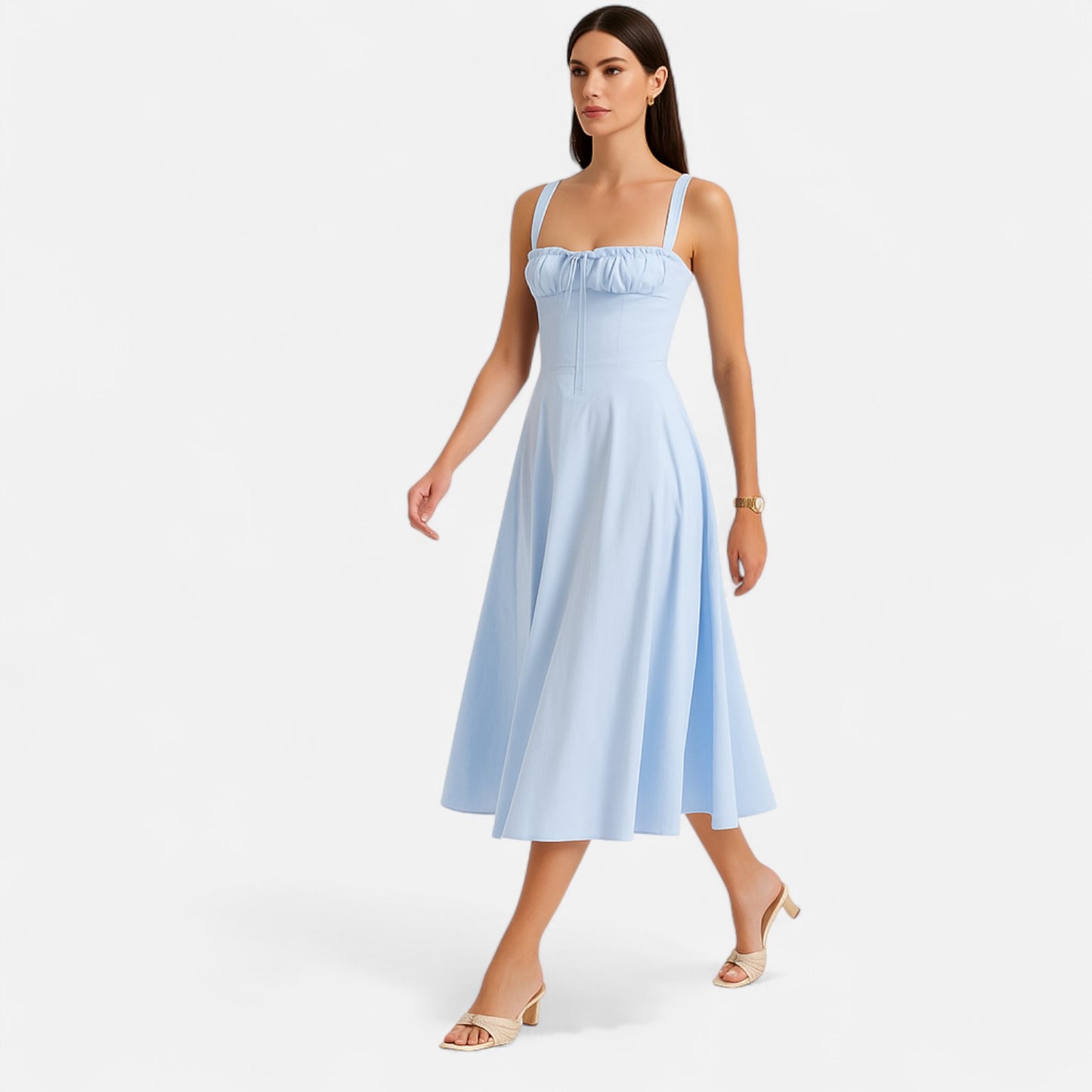 Celvarin | Women’s Premium Floral Print Midi Summer Dress with Spaghetti Straps