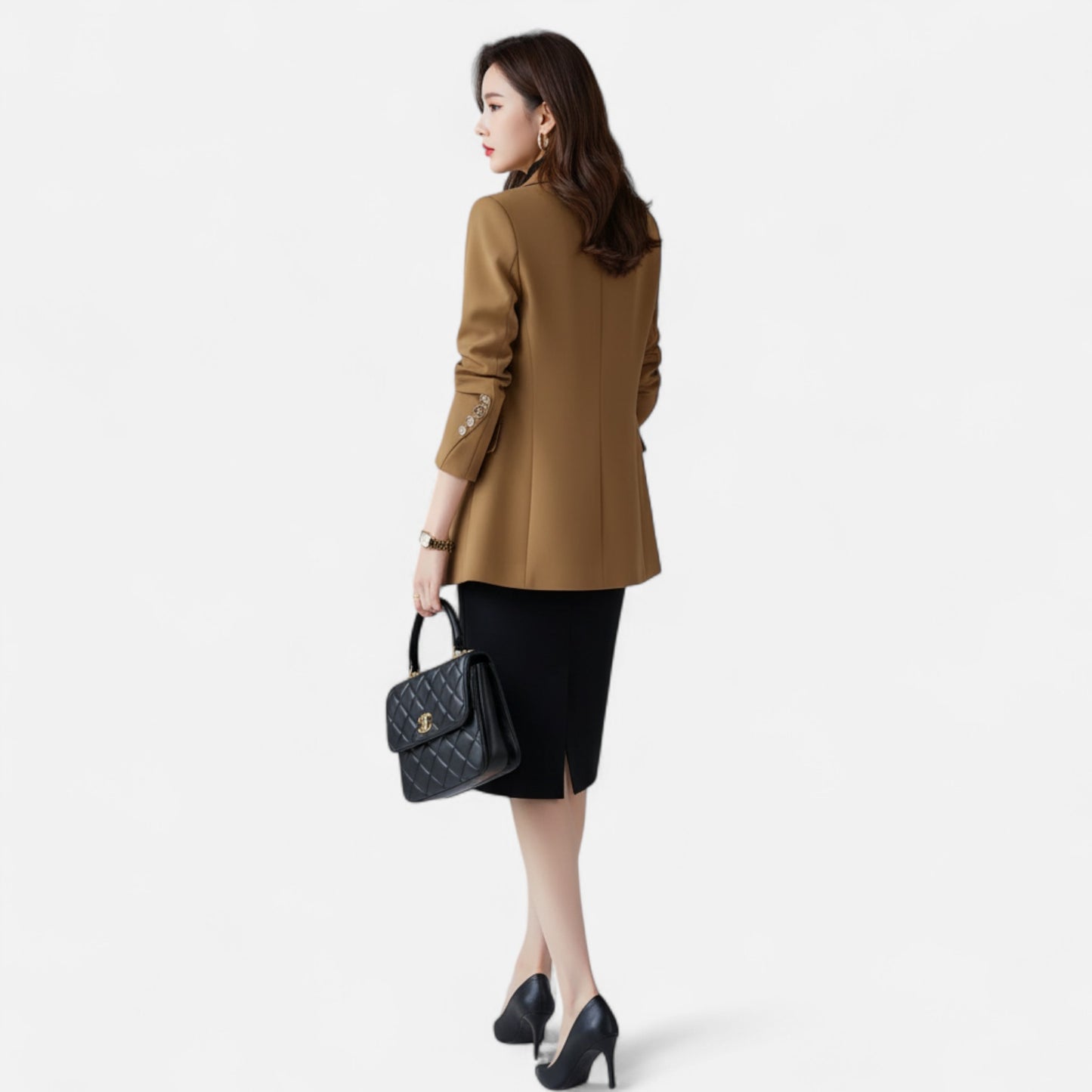Women’s Heritage Tailored Blazer – Gold Button Elegance