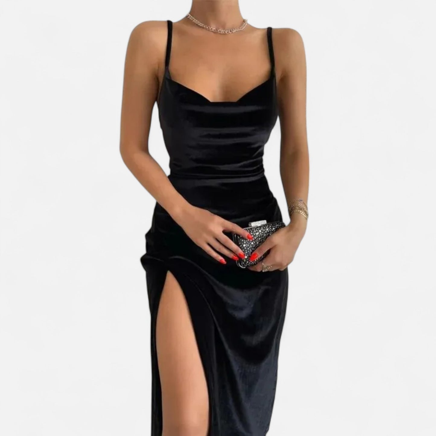 Celvarin | Women’s Premium Long-Sleeve Velvet Bodycon Midi Dress with V-Neck
