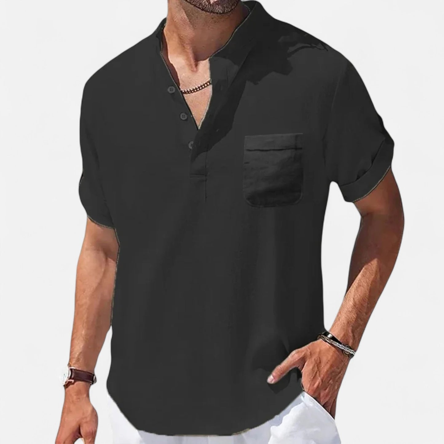 Celvarin | Men’s Premium Short-Sleeve Cotton-Linen Henley Shirt