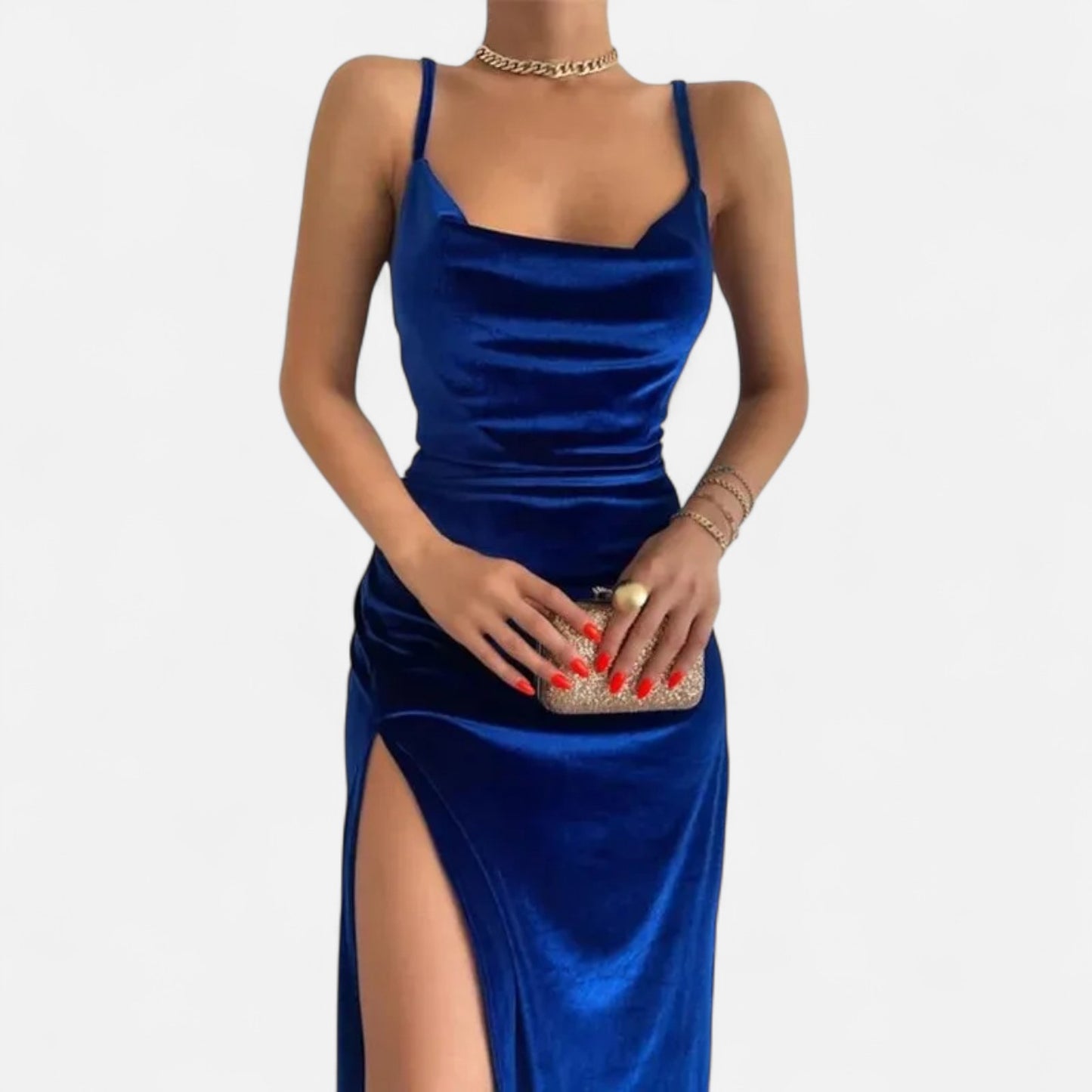 Celvarin | Women’s Premium Long-Sleeve Velvet Bodycon Midi Dress with V-Neck