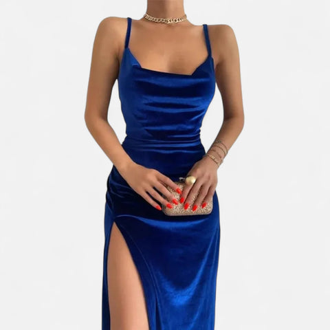 Celvarin | Women’s Premium Long-Sleeve Velvet Bodycon Midi Dress with V-Neck