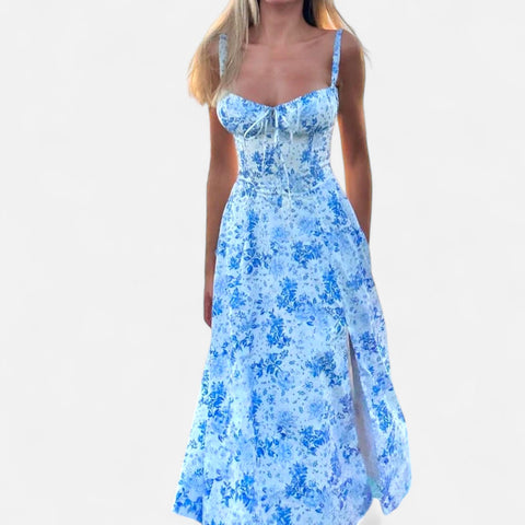 Celvarin | Women’s Premium Floral Print Midi Summer Dress with Spaghetti Straps