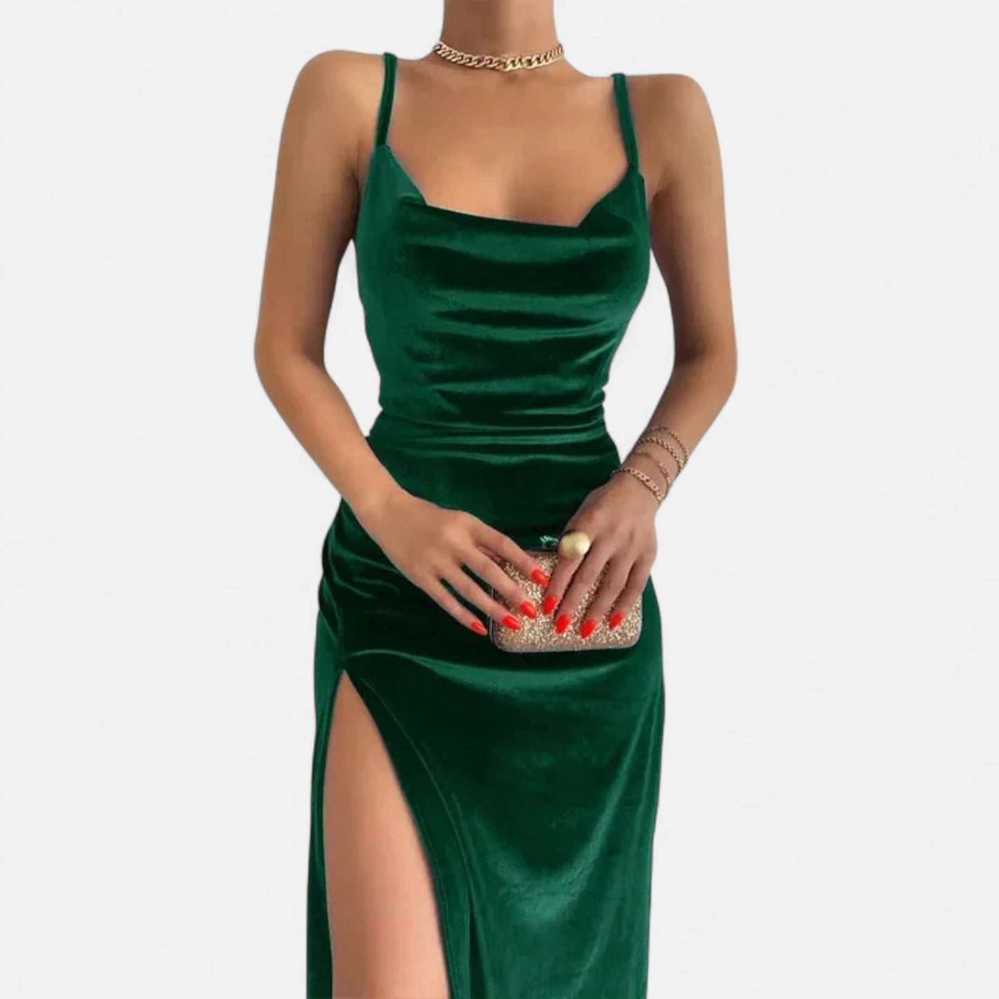 Celvarin | Women’s Premium Long-Sleeve Velvet Bodycon Midi Dress with V-Neck