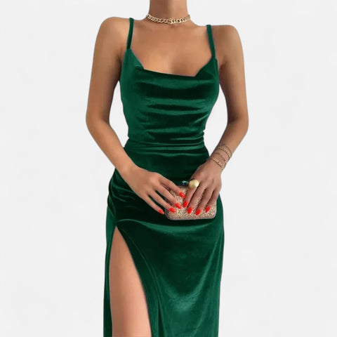 Celvarin | Women’s Premium Long-Sleeve Velvet Bodycon Midi Dress with V-Neck