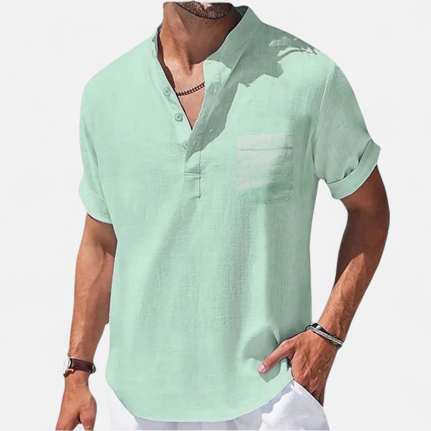 Celvarin | Men’s Premium Short-Sleeve Cotton-Linen Henley Shirt