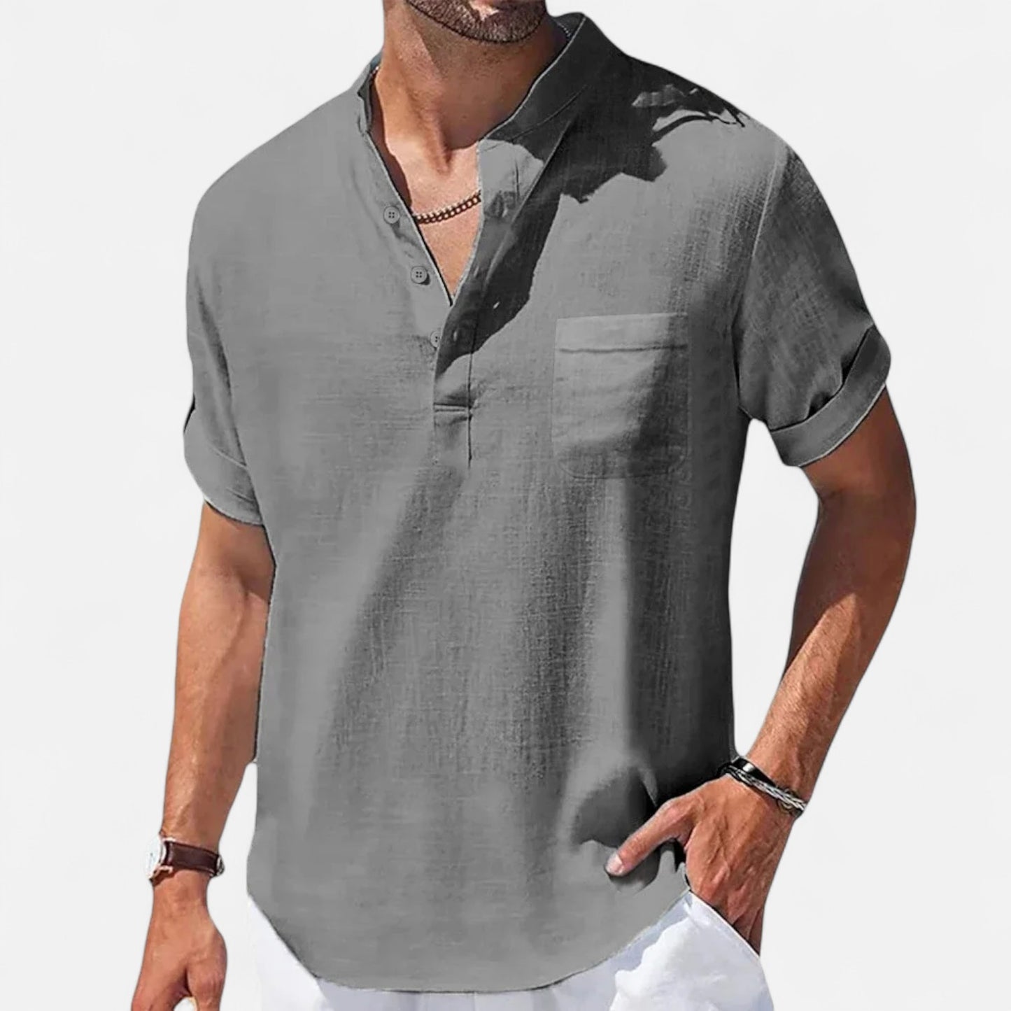 Celvarin | Men’s Premium Short-Sleeve Cotton-Linen Henley Shirt