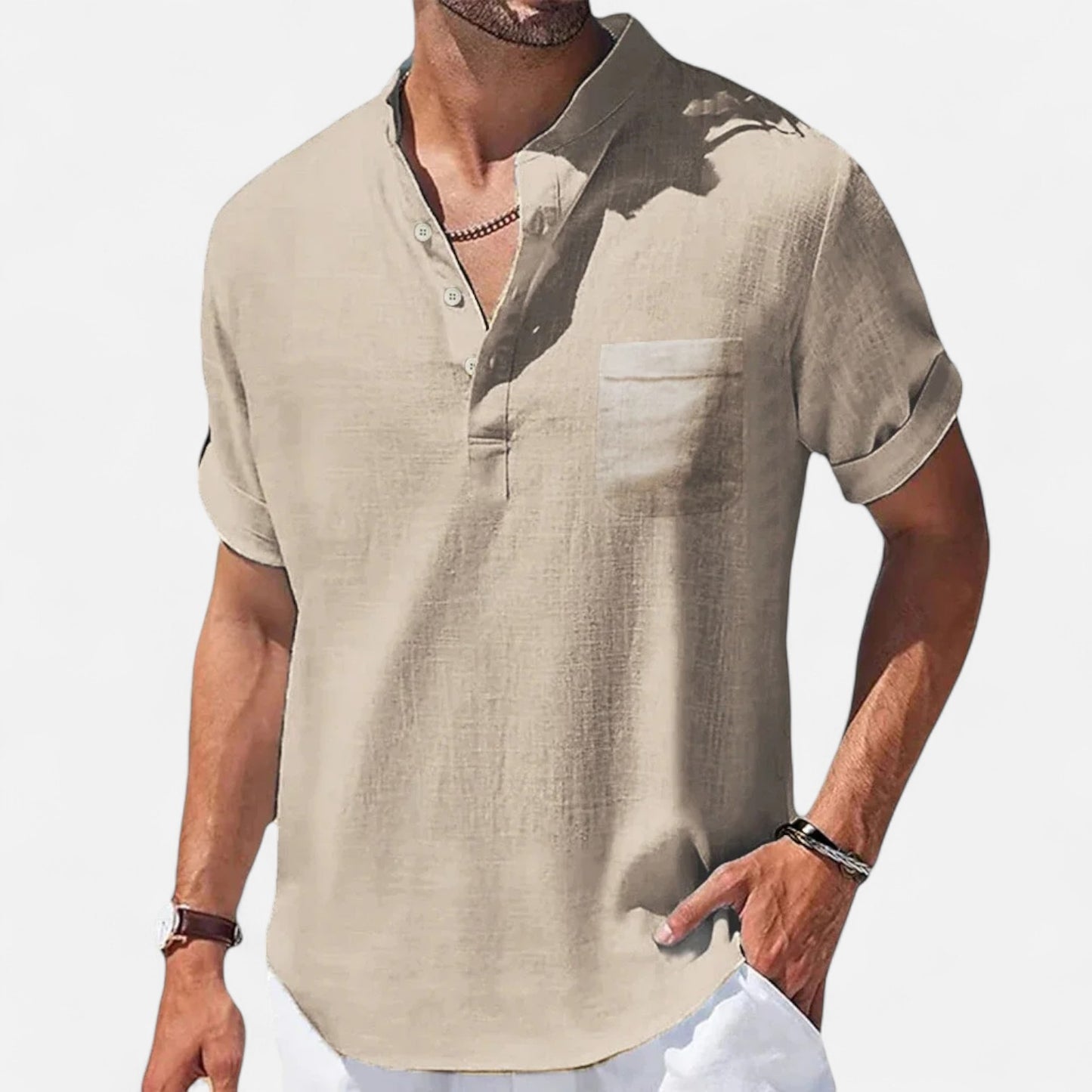 Celvarin | Men’s Premium Short-Sleeve Cotton-Linen Henley Shirt