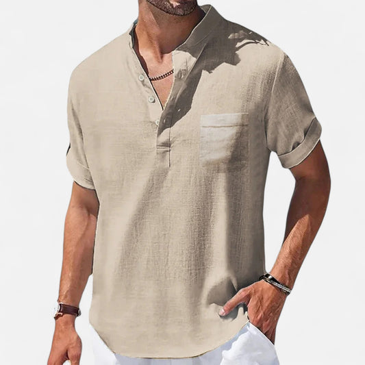Celvarin | Men’s Premium Short-Sleeve Cotton-Linen Henley Shirt