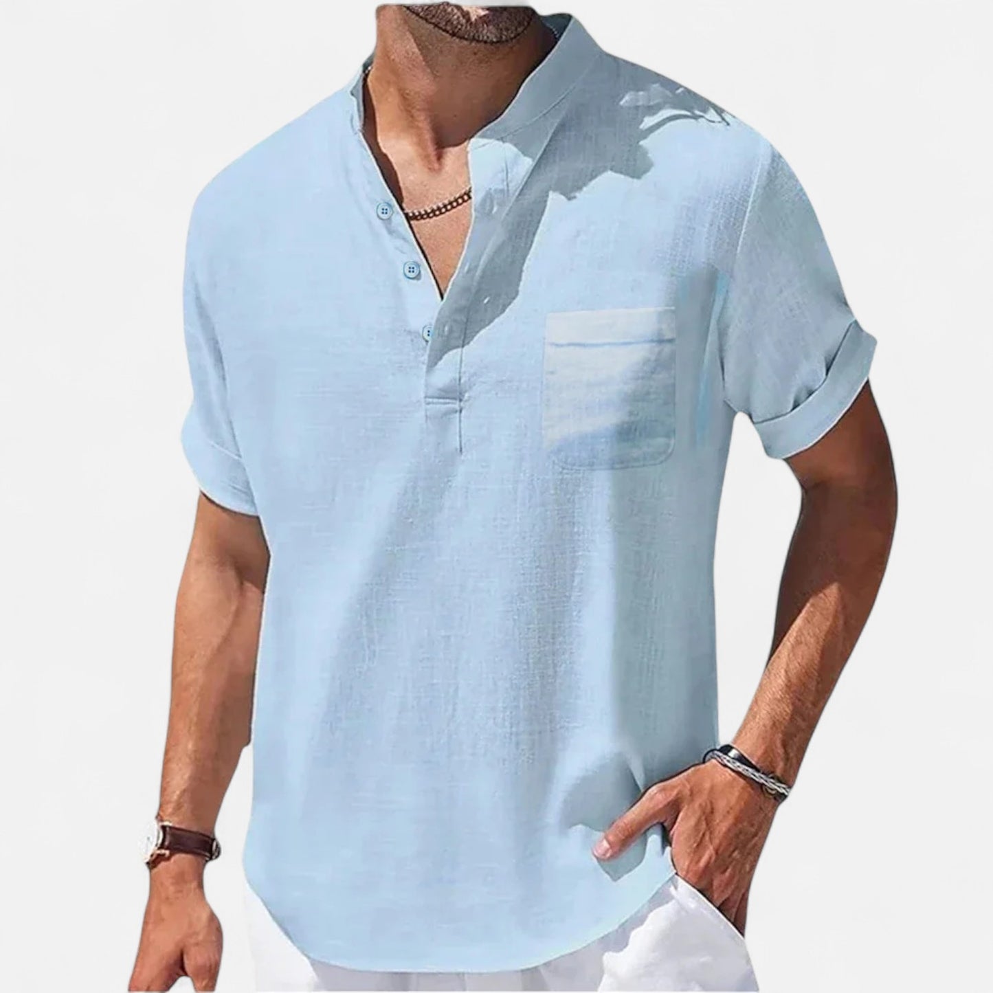 Celvarin | Men’s Premium Short-Sleeve Cotton-Linen Henley Shirt