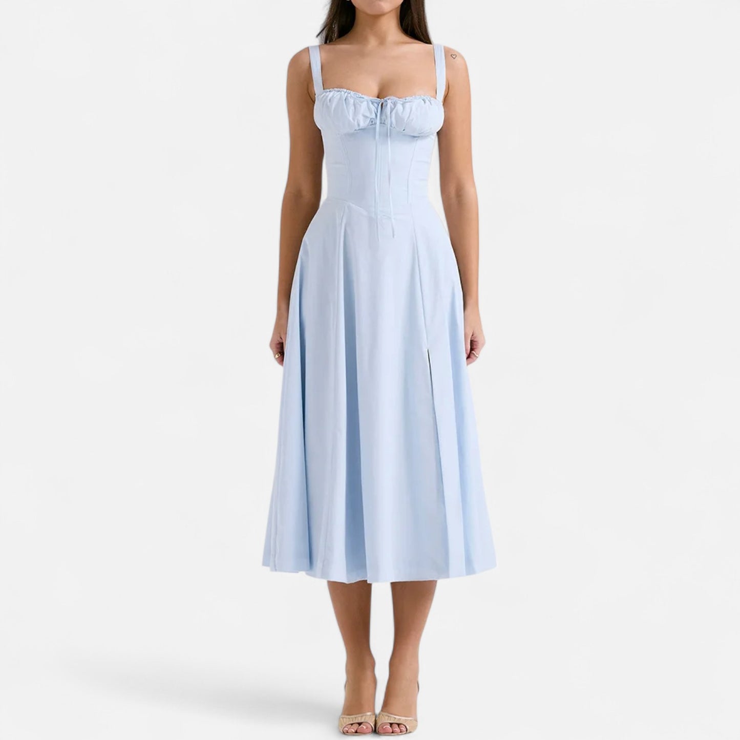 Celvarin | Women’s Premium Floral Print Midi Summer Dress with Spaghetti Straps