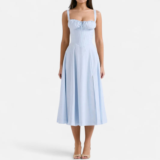 Celvarin | Women’s Premium Floral Print Midi Summer Dress with Spaghetti Straps
