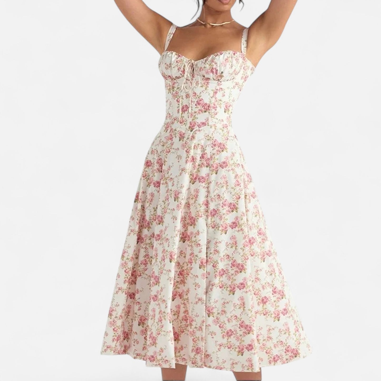 Celvarin | Women’s Premium Floral Print Midi Summer Dress with Spaghetti Straps
