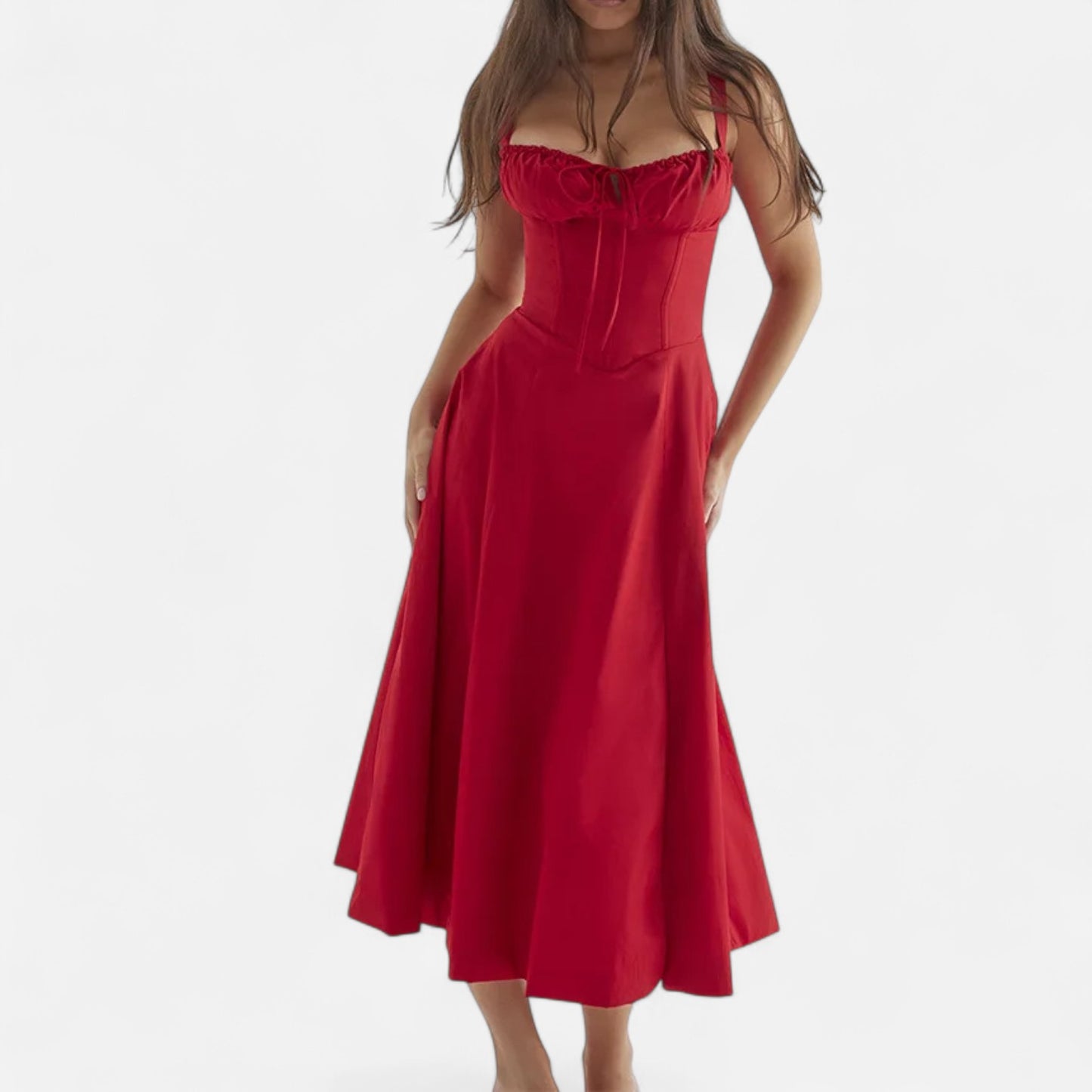 Celvarin | Women’s Premium Floral Print Midi Summer Dress with Spaghetti Straps