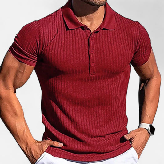 Celvarin | Men’s Premium Stretch Short-Sleeve Polo Shirt with Stand Collar and Striped Design