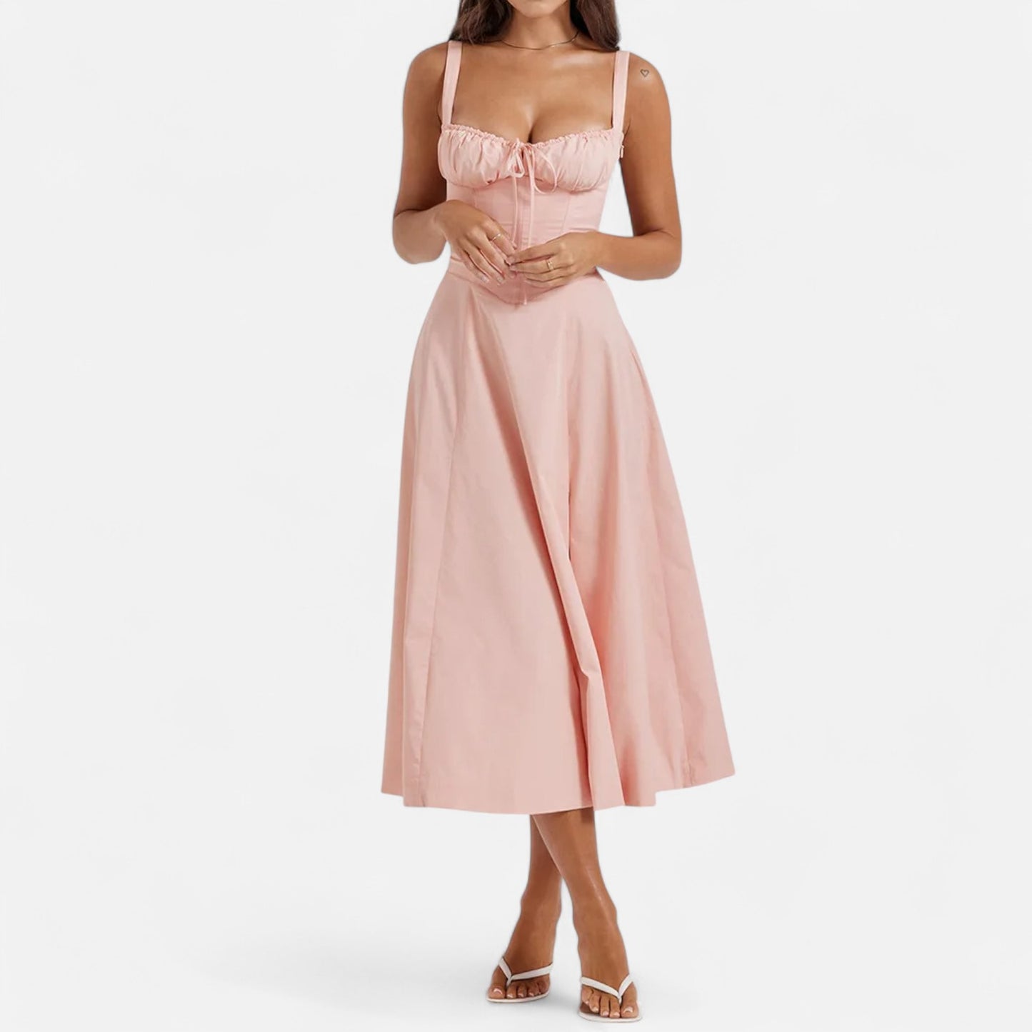 Celvarin | Women’s Premium Floral Print Midi Summer Dress with Spaghetti Straps