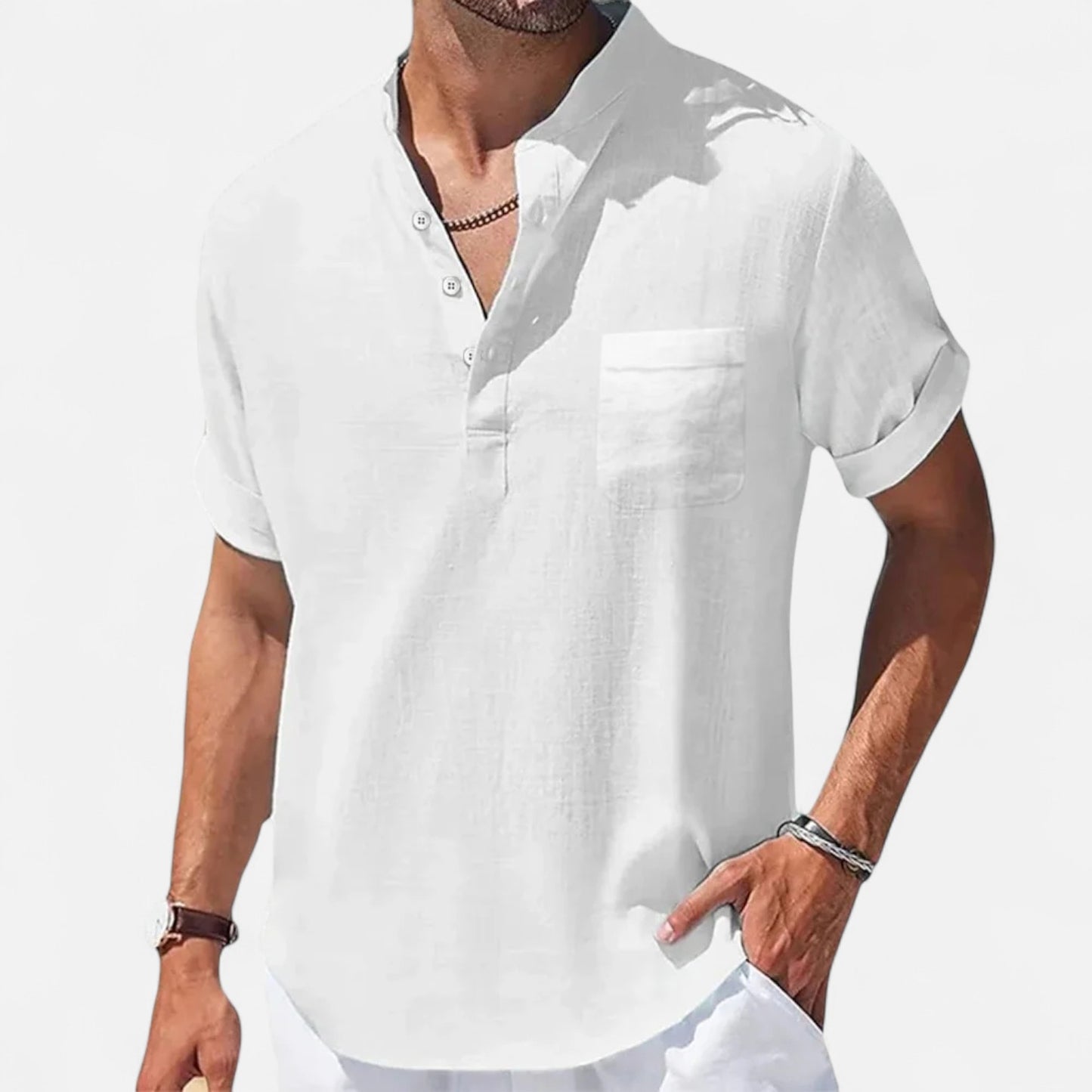 Celvarin | Men’s Premium Short-Sleeve Cotton-Linen Henley Shirt
