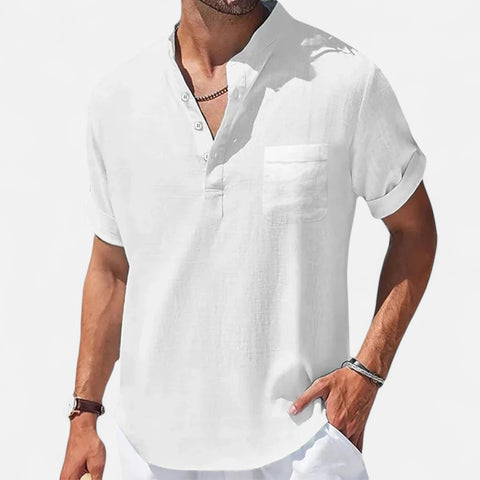 Celvarin | Men’s Premium Short-Sleeve Cotton-Linen Henley Shirt