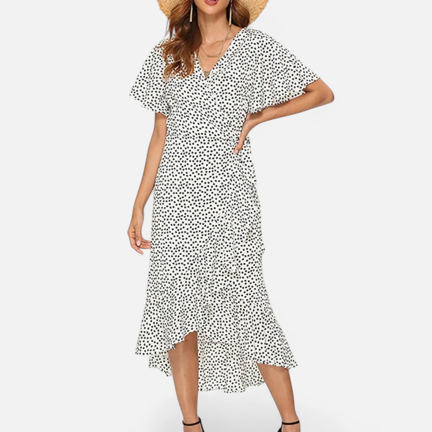 Celvarin | Women’s Premium Long Chiffon Dress with Floral Print and Ruffle Trim